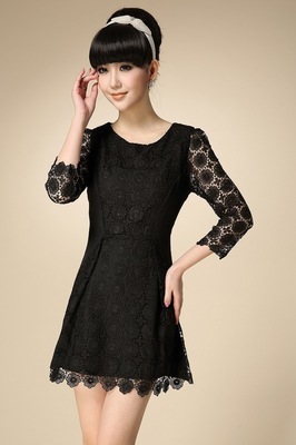 【2014新款連衣裙春裝 時尚正品勾花鏤空太陽花連衣裙收腰 批發(fā)代理】價格,廠家,圖片,連衣裙,深圳市龍崗區(qū)天晴服飾商行-