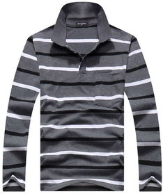 長袖正價條紋男士t恤批發(fā)便宜純棉男裝翻領(lǐng)價格 廠家 圖片